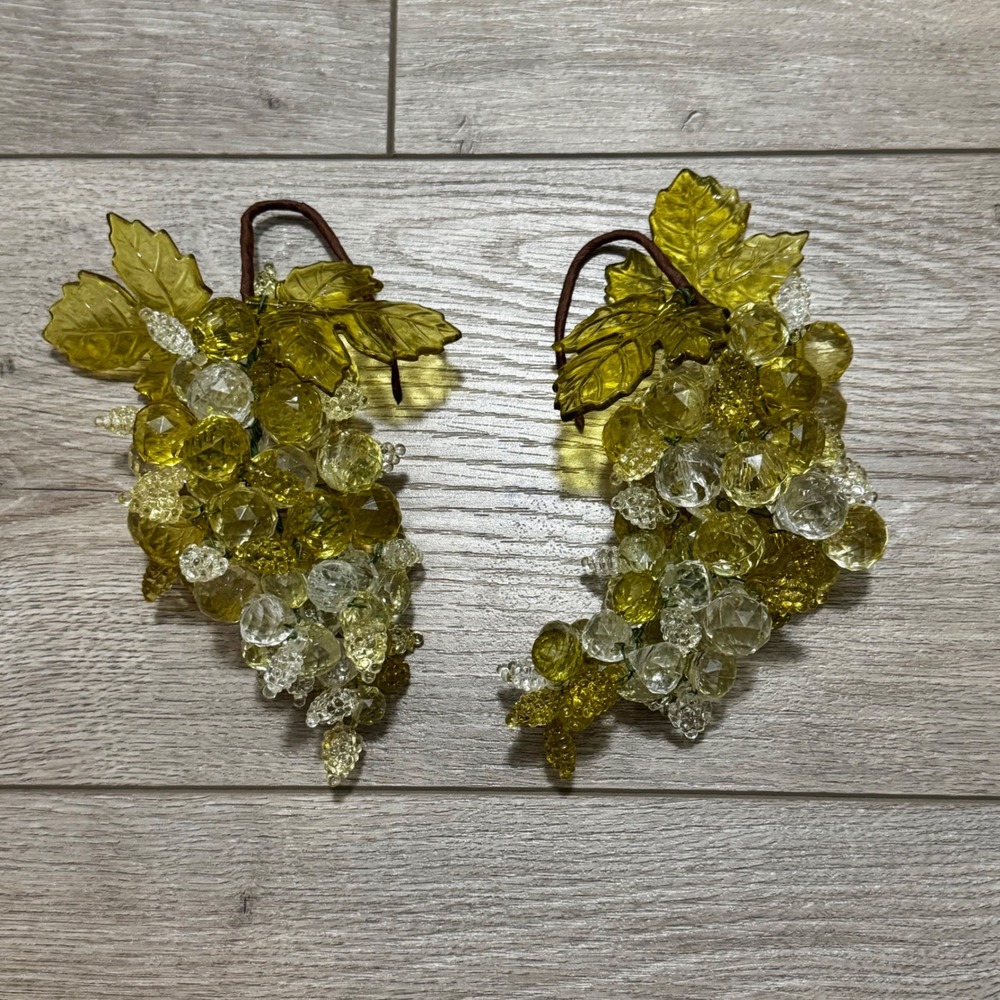Vintage Green lucite Faceted Acrylic Grape Clusters MCM Decor Set of 2
